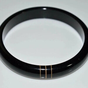 Black with Gold Stripes Acrylic Vintage Bangle
